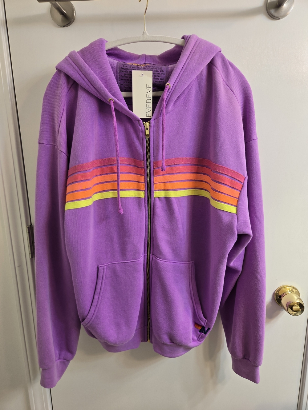 Aviator Nation Unisex 5-Stripe Zip Hoodie Neon Purple - NWT Size L Read Flaws